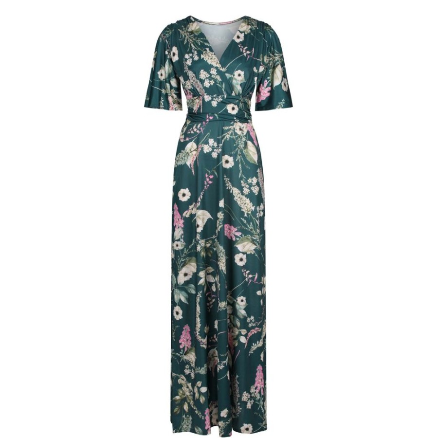 Pretty Kitty Fashion Floral Print Waterfall Sleeve Maxi Dress | Party Dresses