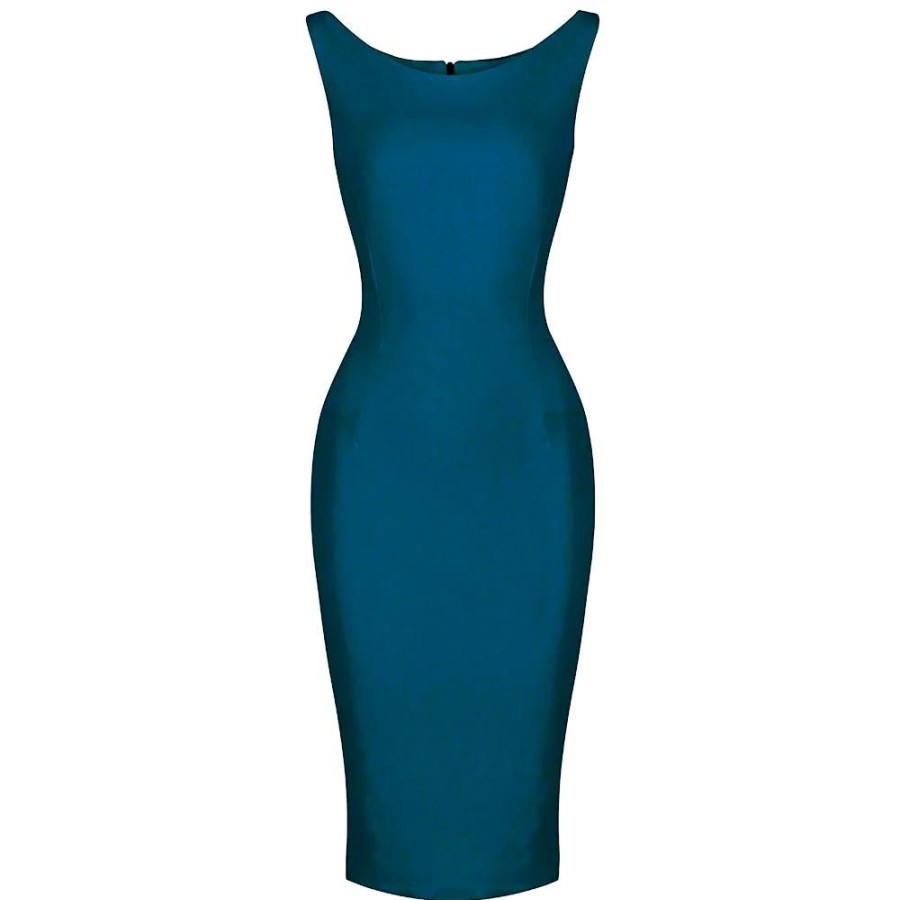 Pretty Kitty Fashion Blue 40S Bodycon Sleeveless Hollywood Wiggle Dress | Pencil Dresses