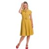 Pretty Kitty Fashion Mustard Polka Dot Fit & Flare Cap Sleeve Tea Dress | Rockabilly Dresses