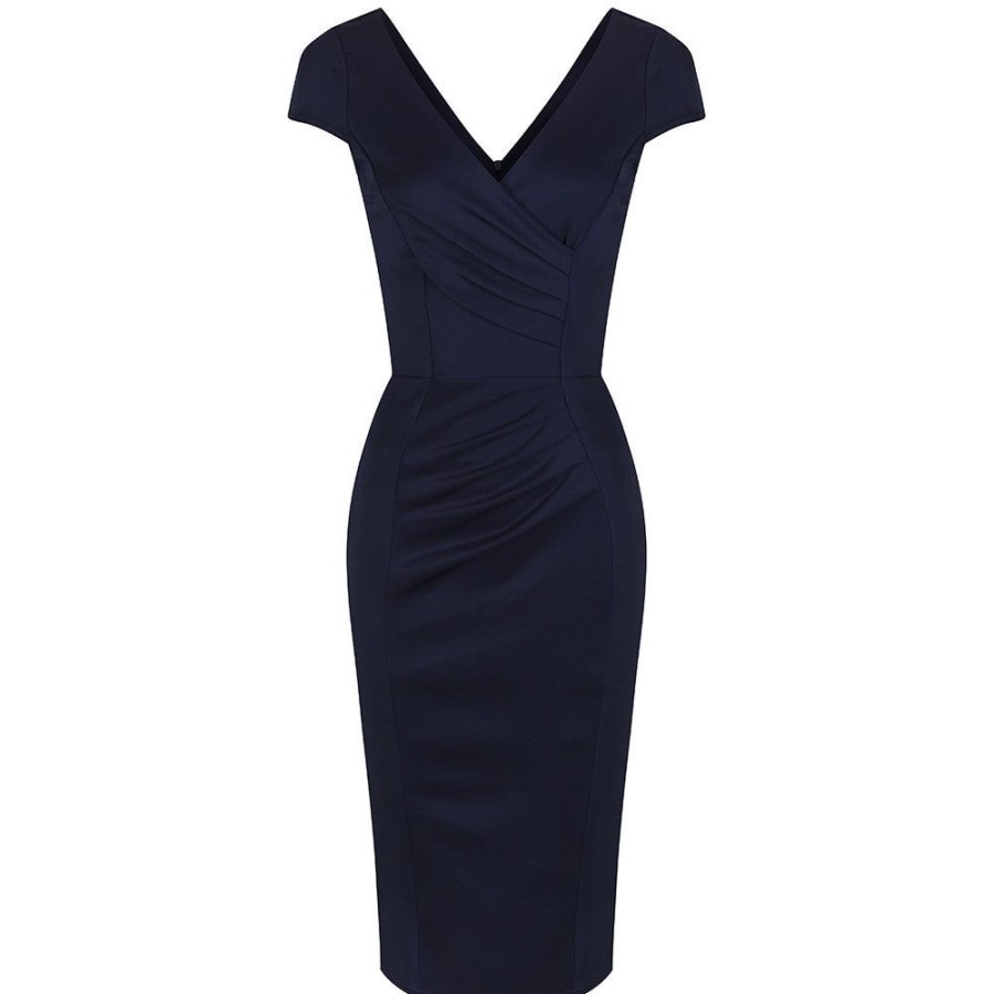 Pretty Kitty Fashion Navy Capped Sleeve Bodycon Wiggle Dress | Pencil Dresses