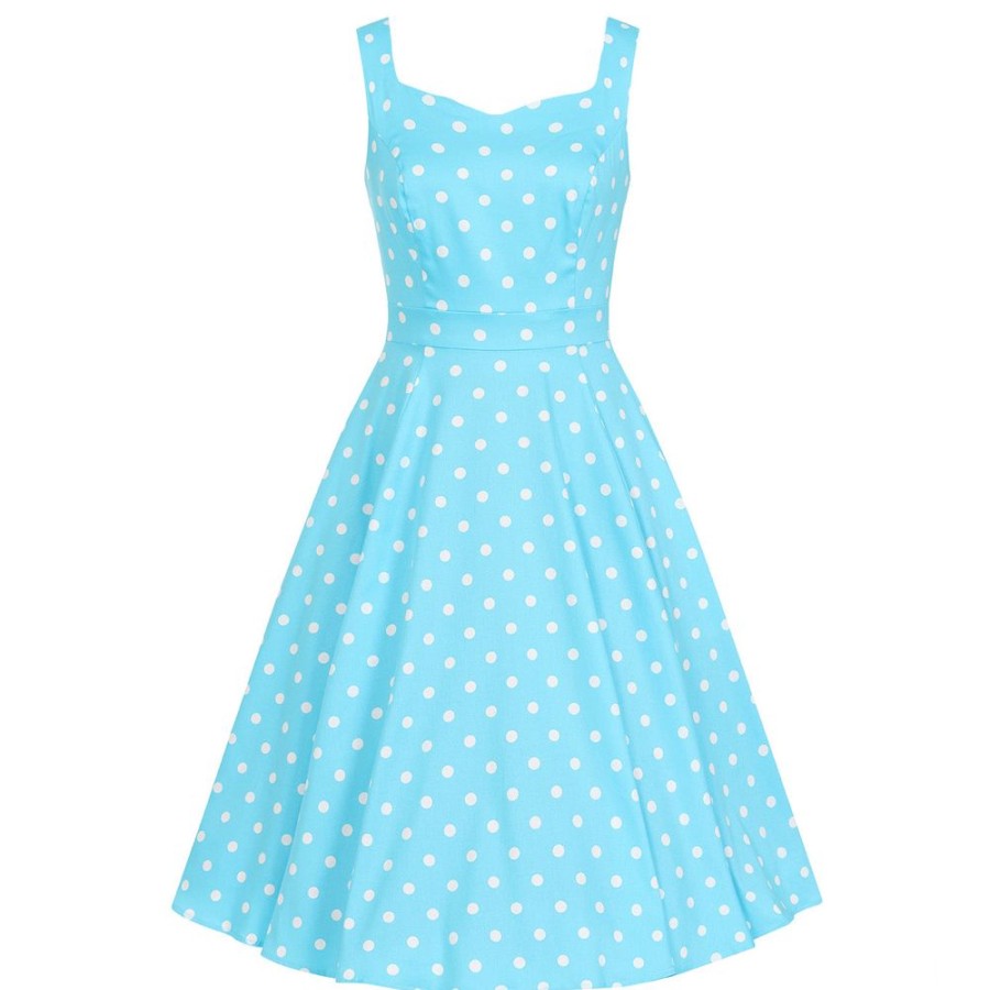 Pretty Kitty Fashion Pretty Blue Turquoise White Polka Dot Sleeveless Rockabilly 50S Swing | Polka Dot Dresses