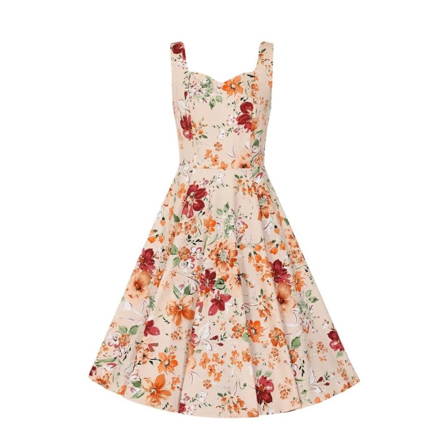 Hearts and Roses Warm Orange Sleeveless Floral Swing Tea | Floral Dresses