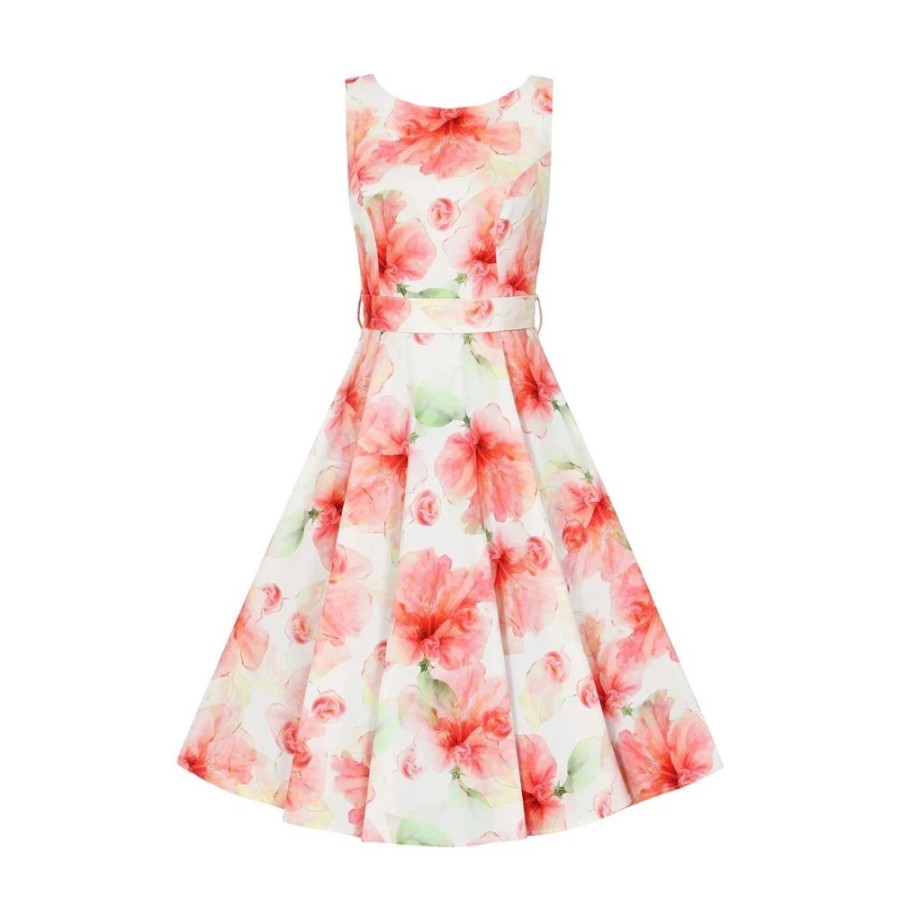 Hearts and Roses Delicate White Red Sleeveless Floral Print Swing Tea Dress | Floral Dresses