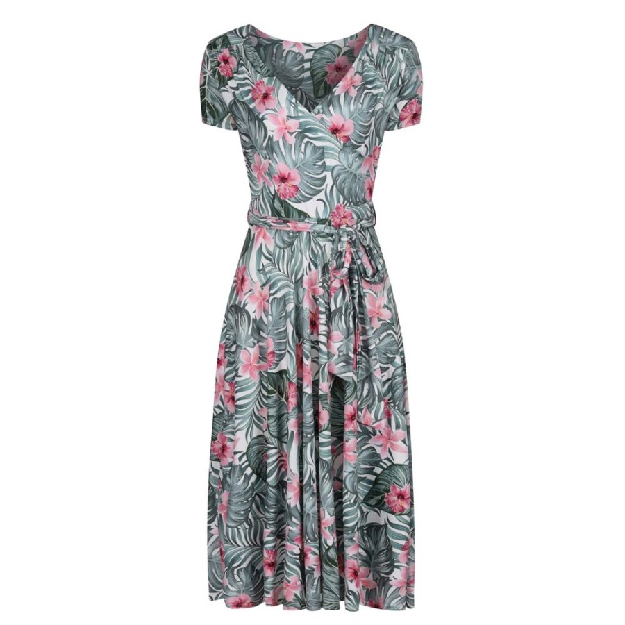 Pretty Kitty Fashion Tropical Floral Print Cap Sleeve Fit And Flare Midi Dress | Floral Dresses