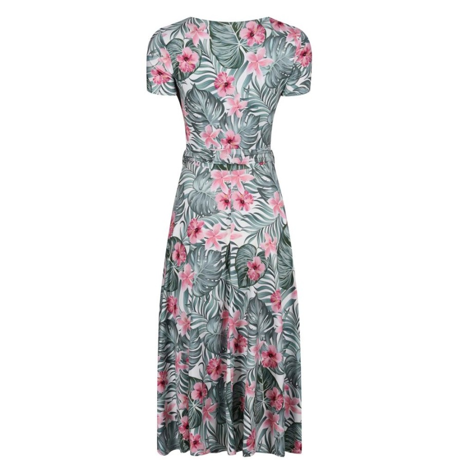 Pretty Kitty Fashion Tropical Floral Print Cap Sleeve Fit And Flare Midi Dress | Floral Dresses