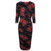 Pretty Kitty Fashion And Red Rose Print 3/4 Sleeve Wrap Over Midi Dress | Wiggle Dresses