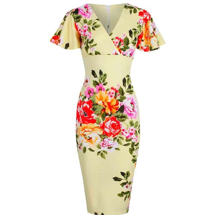 Pretty Kitty Fashion Floral Half Sleeve Deep V Neck Crossover Top Wiggle Dress | Floral Dresses