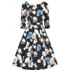 Pretty Kitty Fashion And Multi Floral Print 3/4 Sleeve 50S Swing Dress | Cocktail Dresses