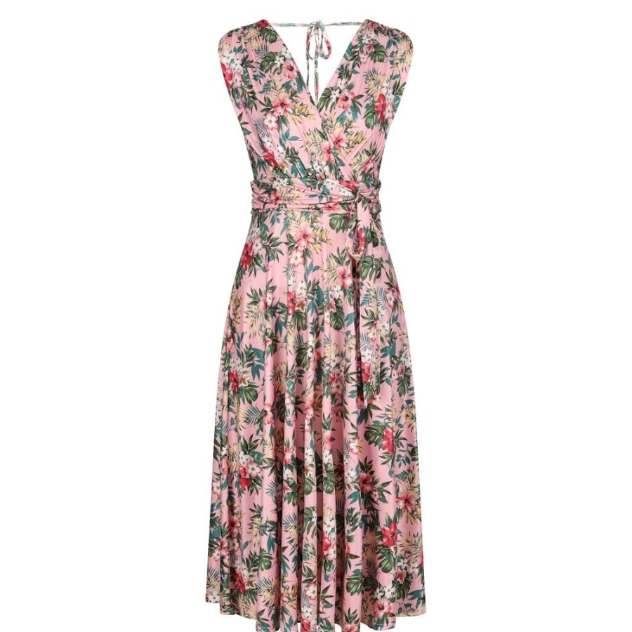 Pretty Kitty Fashion Floral V Neck Crossover Top Empire Waist Swing Dress | 50S Swing Dresses