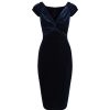 Pretty Kitty Fashion Navy Vintage 40S Style Velour Crossover Bust Wiggle Dress | Wiggle Dresses