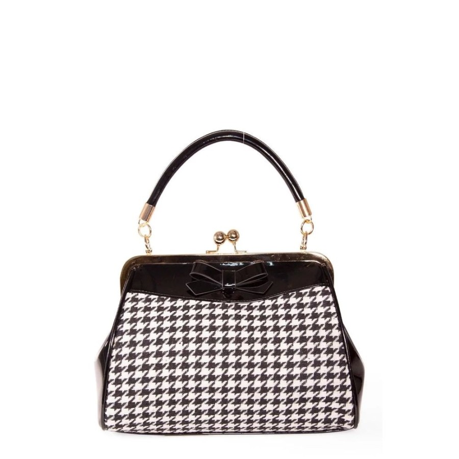 banned Houndstooth Check Handbag With Bow & Gold Frame | Bags & Purses