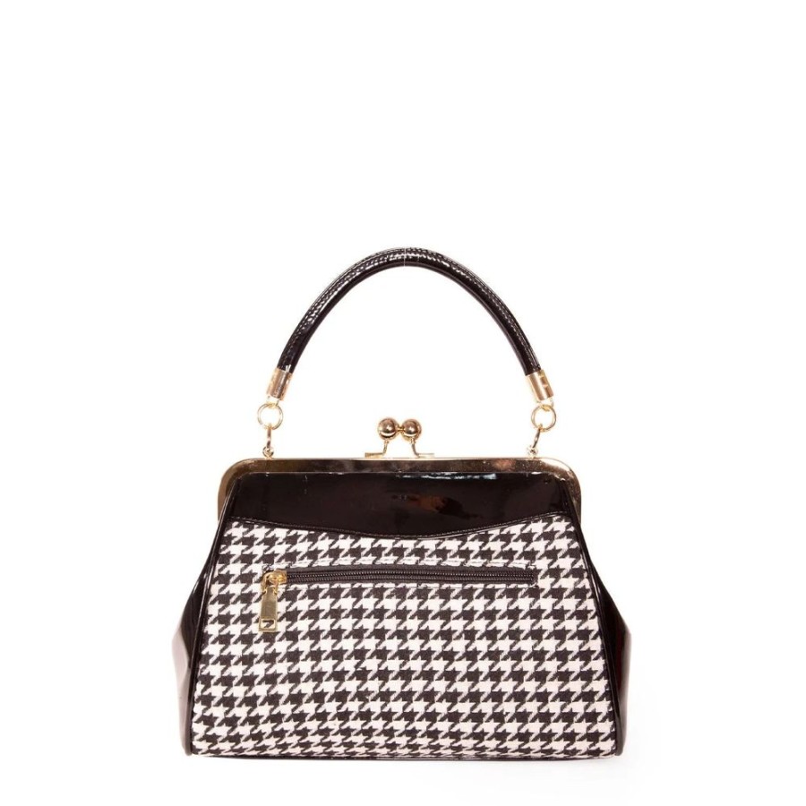 banned Houndstooth Check Handbag With Bow & Gold Frame | Bags & Purses