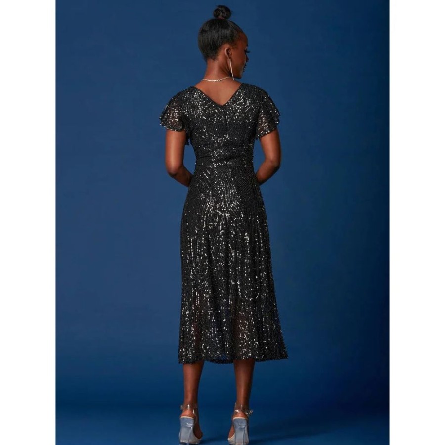 Jolie Moi Jolie Moi Sequin Fit & Flare Angel Wing Sleeve Dress | Velour Dresses