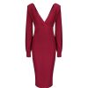 Pretty Kitty Fashion V Neck Long Sleeve Slinky Bodycon Midi Dress | Pencil Dresses