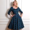 Pretty Kitty Fashion Black And Polka Dot Vintage 50S 3/4 Sleeve Swing Tea Dress | Tea Dresses