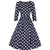 Pretty Kitty Fashion And Cream Polka Dot Vintage 50S 3/4 Sleeve Swing Tea Dress | Polka Dot Dresses