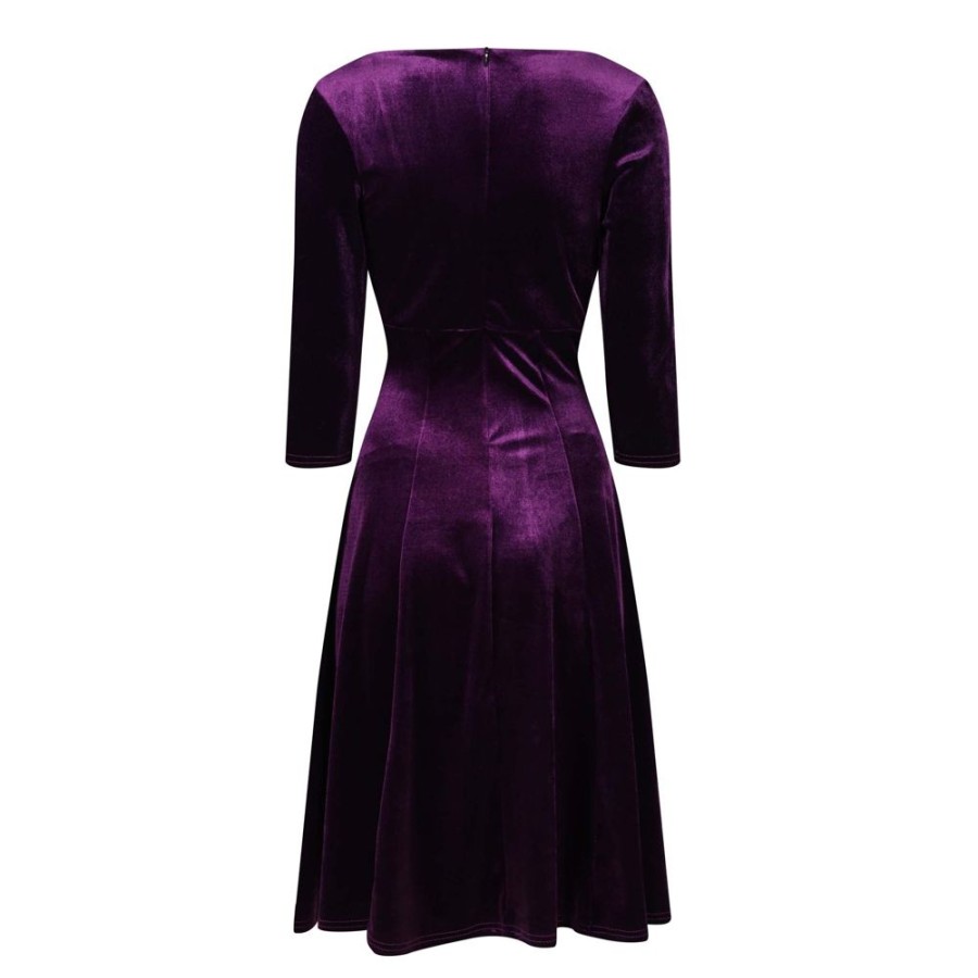 Pretty Kitty Fashion Velour 3/4 Sleeve Vintage Swing Midi Dress | Velour Dresses