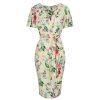 Pretty Kitty Fashion Pale Floral Print Waterfall Sleeve Crossover Pencil Dress | Party Dresses