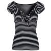 Pretty Kitty Fashion Black White Stripe Tie Front Short Sleeve Retro Top | Tops