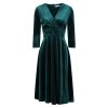 Pretty Kitty Fashion Velour Vintage A Line Crossover 3/4 Sleeve Tea Swing Dress | 50S Swing Dresses