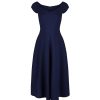 Pretty Kitty Fashion Navy Cap Sleeve V Neck 50S Swing Dress | Rockabilly Dresses