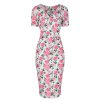 Pretty Kitty Fashion Mint Pink Floral Print Short Sleeve Summer Bodycon Wiggle Dress | Pencil Dresses