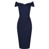 Pretty Kitty Fashion Navy Cap Sleeve Crossover Top Bardot Wiggle Dress | Wiggle Dresses