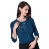 Pretty Kitty Fashion 3/4 Sleeve Blue Kitten Embroidered Crop Cardigan | Tops