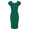 Pretty Kitty Fashion Emerald Capped Sleeve Ruched Bodycon Pencil Dress | Wiggle Dresses