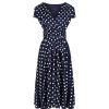 Pretty Kitty Fashion Navy Polka Dot Cap Sleeve Fit And Flare Midi Dress | Polka Dot Dresses