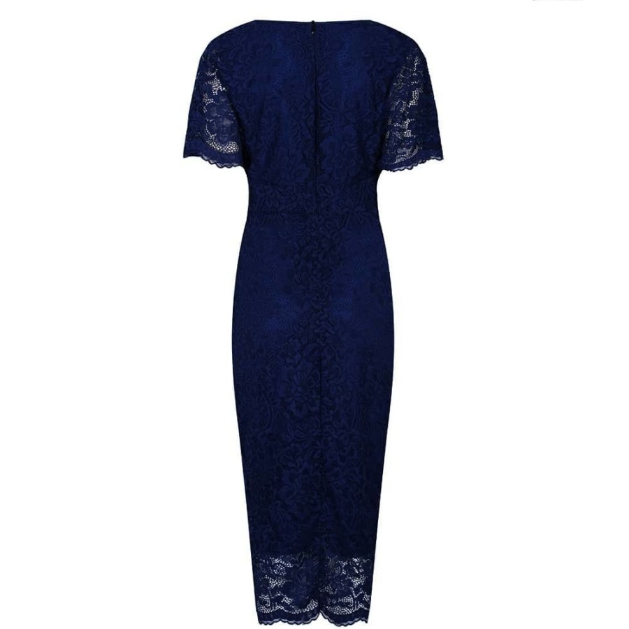 Pretty Kitty Fashion Blue Vintage Lace Detail Bodycon Midi Pencil Dress | Lace Dresses