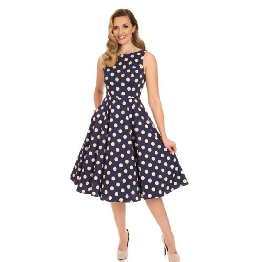 Pretty Kitty Fashion Blue Audrey Polka Dot Rockabilly 50S Swing Dress | 50S Swing Dresses