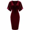 Pretty Kitty Fashion Red Claret Velour Half Batwing Sleeve Crossover Top Wiggle Dress | Wiggle Dresses