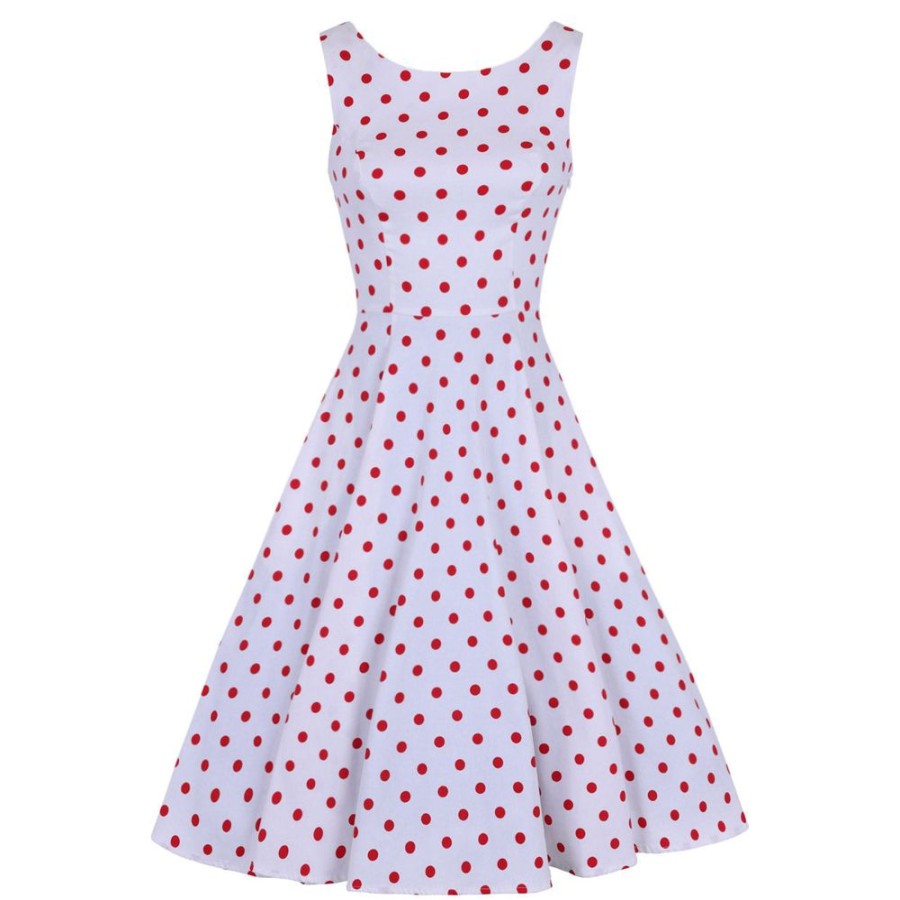 Pretty Kitty Fashion White And Red Polka Dot 50S Audrey Swing Dress | Rockabilly Dresses