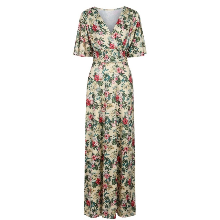 Pretty Kitty Fashion Hibiscus Floral Print Waterfall Sleeve Maxi Dress | Maxi Dresses