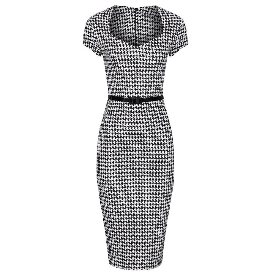 Pretty Kitty Fashion Black And White Dogtooth Check Bodycon Pencil Dress | Pencil Dresses