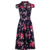 Pretty Kitty Fashion Classic Navy And Floral Print Pin Up 50S Swing Tea Dress | Tea Dresses