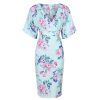 Pretty Kitty Fashion Floral Print Half Batwing Sleeve Crossover Top Pencil Dress | Pencil Dresses