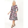 Hearts and Roses Pink Floral Print 50 3/4 Sleeve Swing Tea Dress With Pockets | Party Dresses