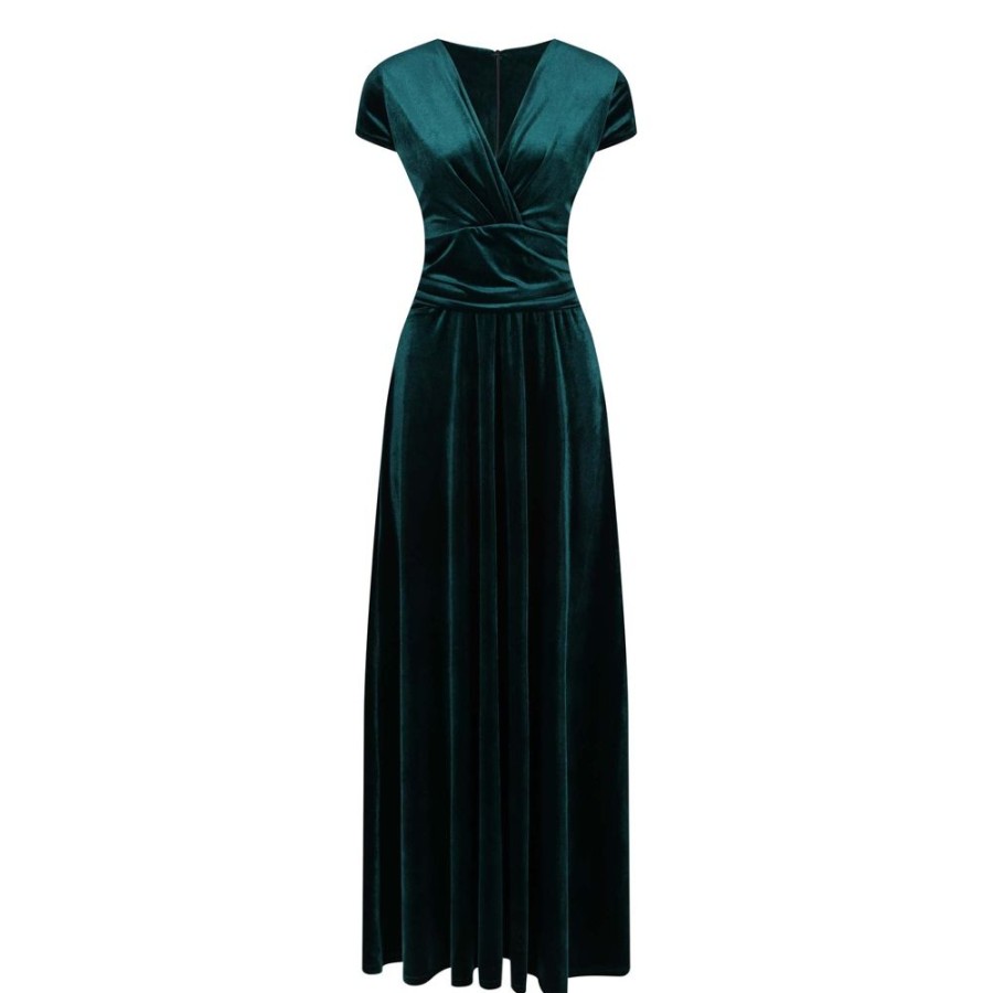 Pretty Kitty Fashion Emerald Velour V Neck Cap Sleeve Maxi Dress | Maxi Dresses