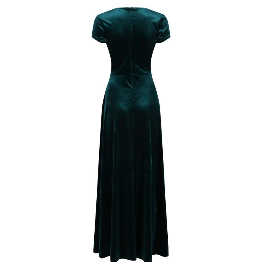 Pretty Kitty Fashion Emerald Velour V Neck Cap Sleeve Maxi Dress | Maxi Dresses