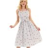 Pretty Kitty Fashion White Blue Grey Pin Stripe Floral Print Strappy Rockabilly 50S Swing D | Rockabilly Dresses