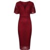 Pretty Kitty Fashion Wine Vintage Capped Sleeve Rose Lace Pencil Wiggle Dress | Wiggle Dresses