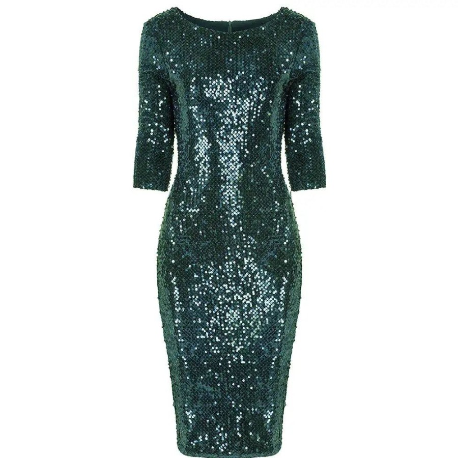 Pretty Kitty Fashion Emerald Velour Sequin Wiggle Dress | Pencil Dresses