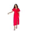 Pretty Kitty Fashion Wrapover Thigh Split Midi Dress W/ Batwing Sleeves & Elastic Waist | Pencil Dresses