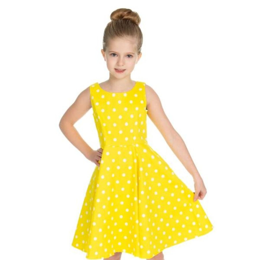 Pretty Kitty Fashion Little Kitty Girl'S Yellow White Polka Dot Party Dress | Girls