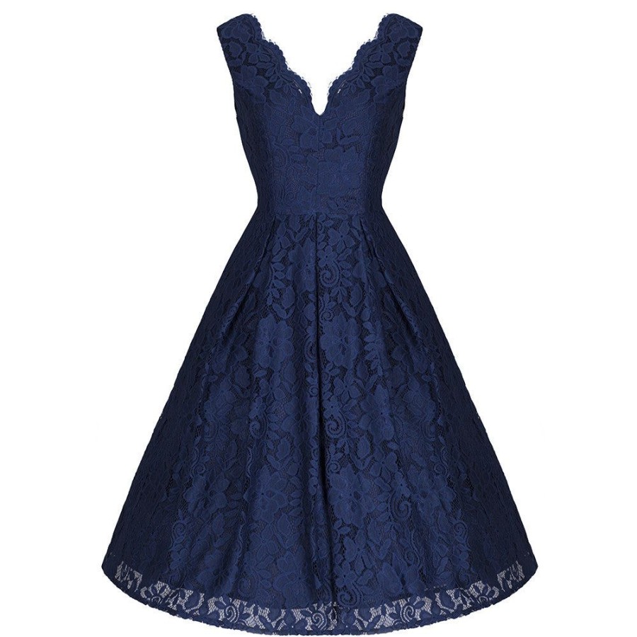 Jolie Moi Jolie Moi Vintage Navy Embroidered Lace Swing Dress | Lace Dresses