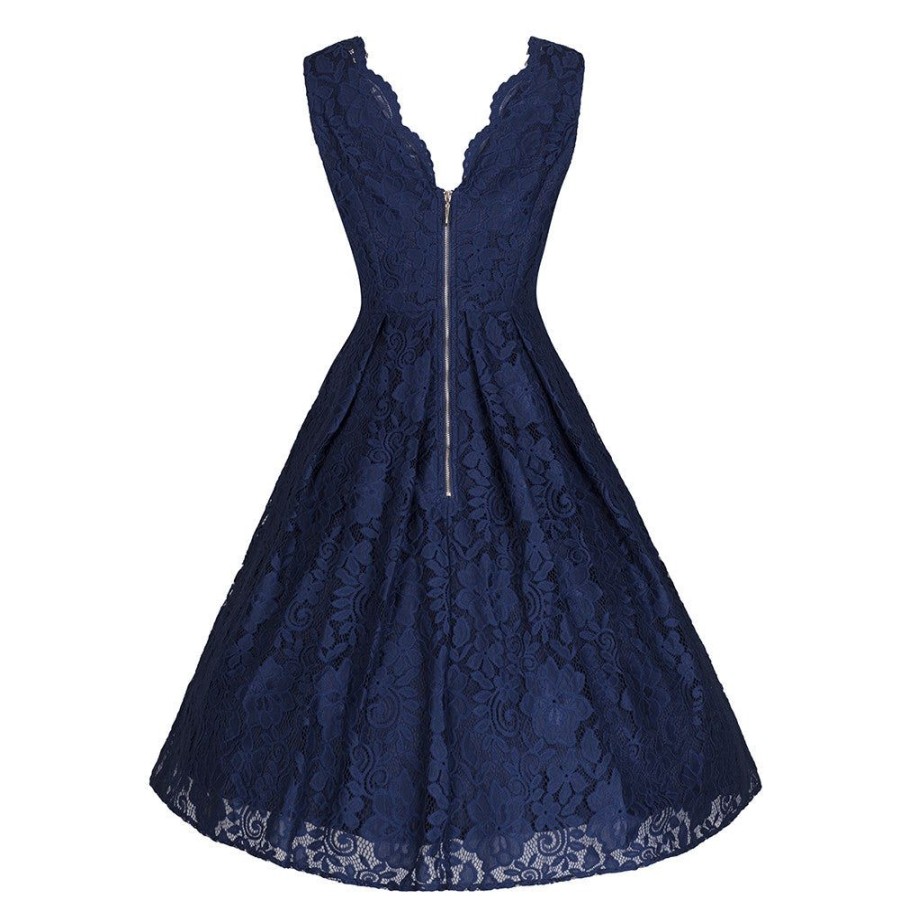 Jolie Moi Jolie Moi Vintage Navy Embroidered Lace Swing Dress | Lace Dresses