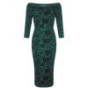 Pretty Kitty Fashion Collectif 3/4 Sleeve Brocade Knitted Pencil Wiggle Dress | Pencil Dresses