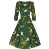 Pretty Kitty Fashion Birds & Blossom Print 3/4 Sleeve Vintage Style Swing Tea Dress W | Tea Dresses